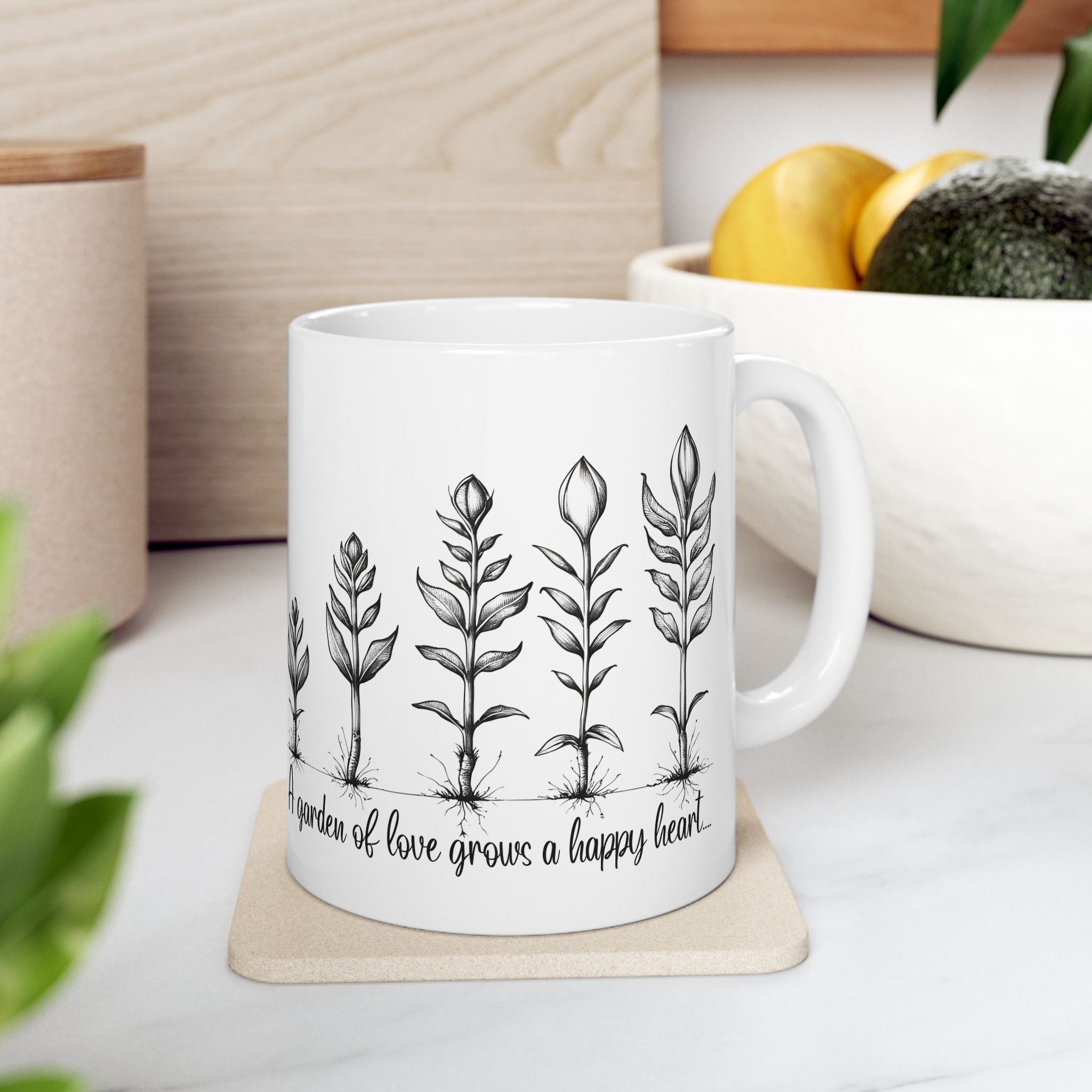 A Garden of Love...Inspirational Botanical Ceramic Mug - For Growth & Gardening
