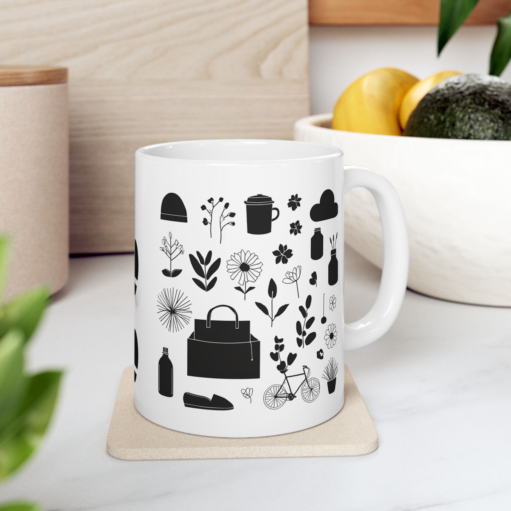 Botanical Patterns Ceramic Mug - Floral & Nature Inspired & Travel