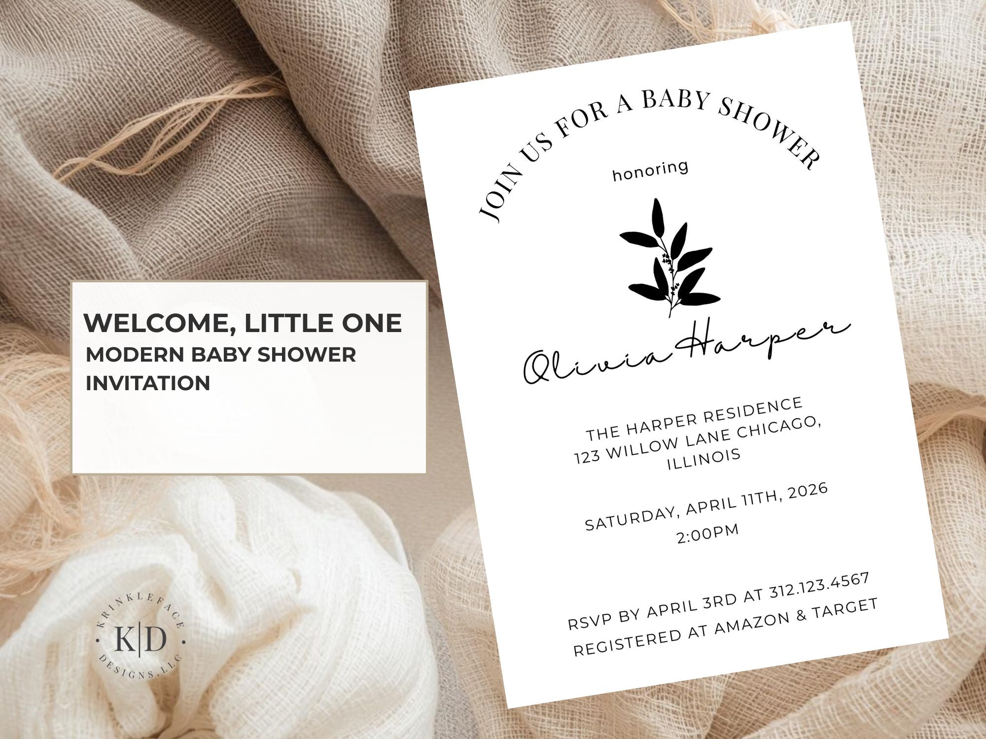 MODERN BABY SHOWER INVITATION TEMPLATE- Editable Digital Download
