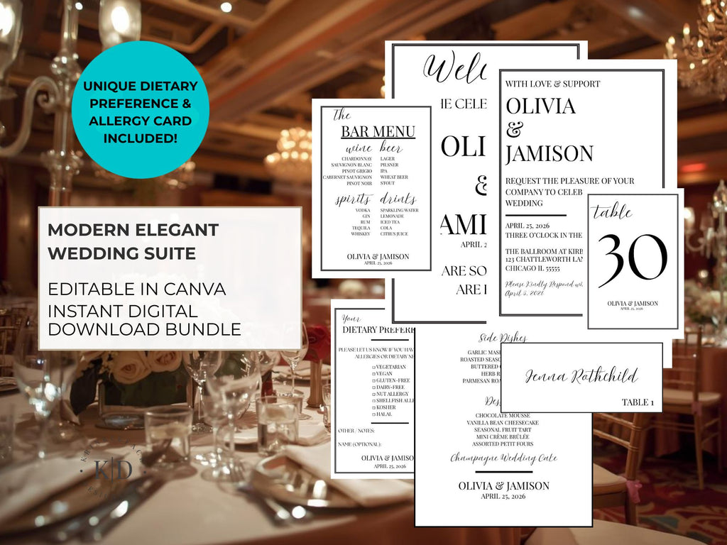 MODERN MINIMALIST WEDDING INVITATION SUITE BUNDLE-Editable Digital Download