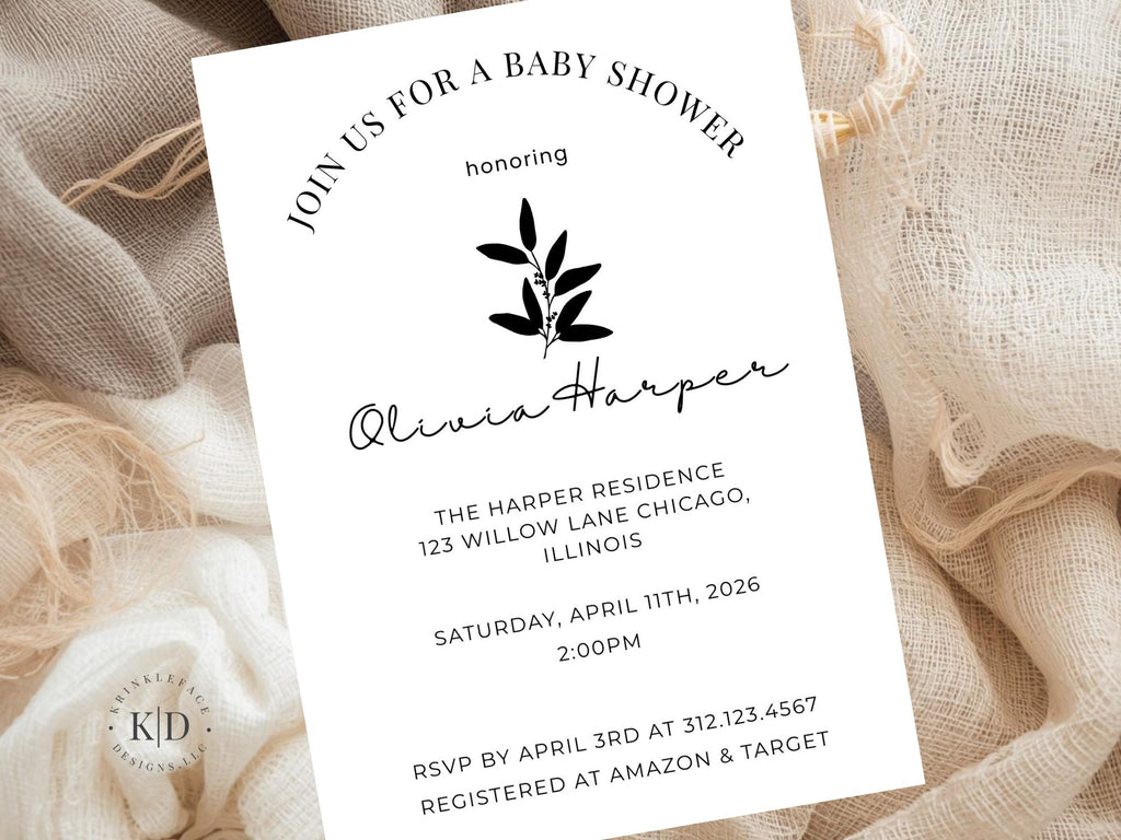 MODERN BABY SHOWER INVITATION TEMPLATE- Editable Digital Download
