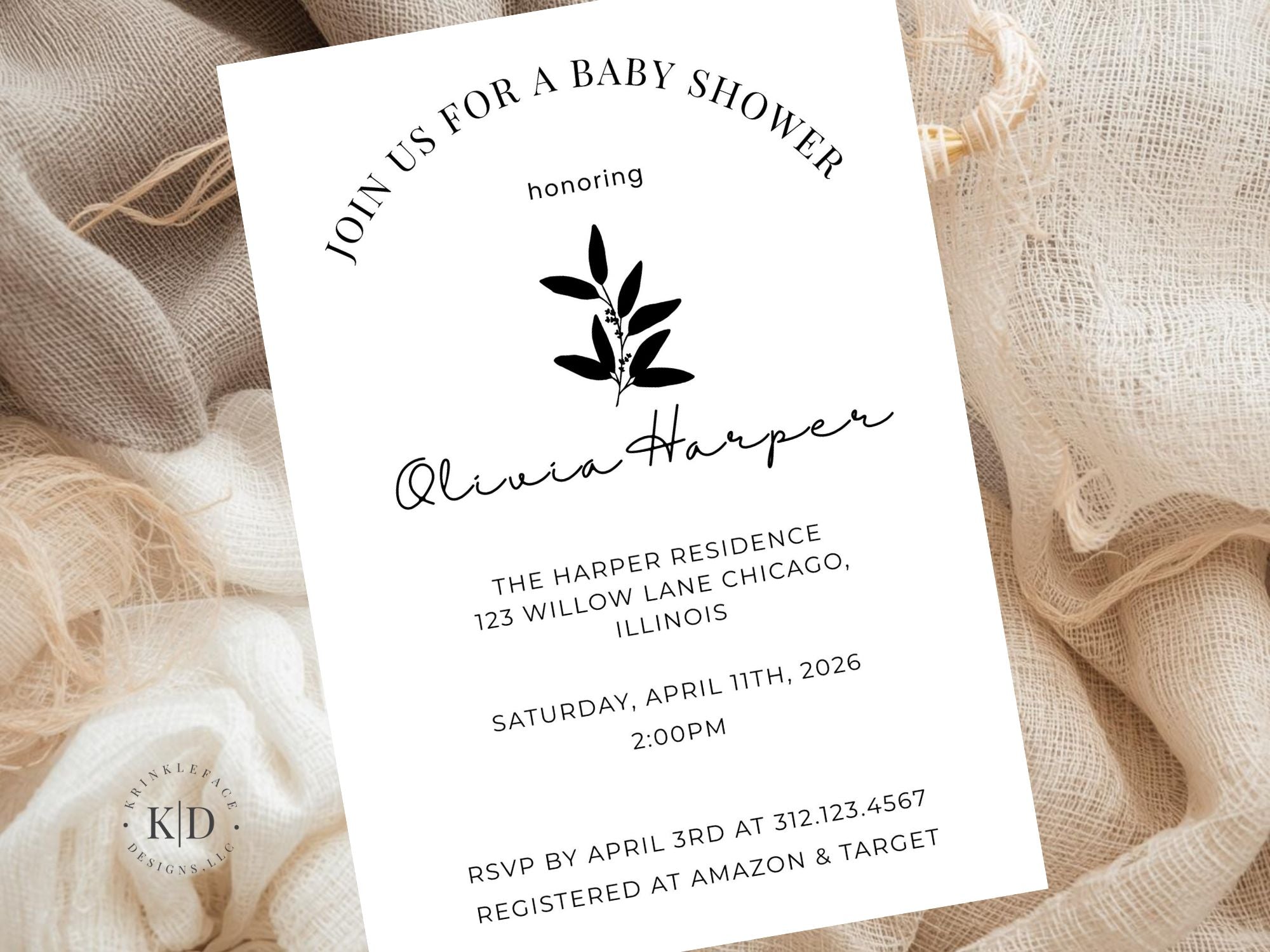 MODERN BABY SHOWER INVITATION TEMPLATE- Editable Digital Download