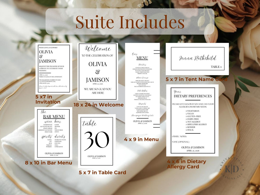 MODERN MINIMALIST WEDDING INVITATION SUITE BUNDLE-Editable Digital Download