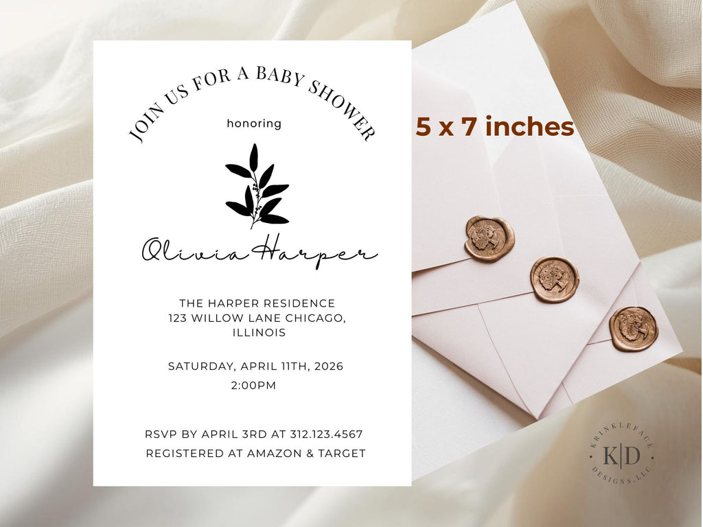 MODERN BABY SHOWER INVITATION TEMPLATE- Editable Digital Download