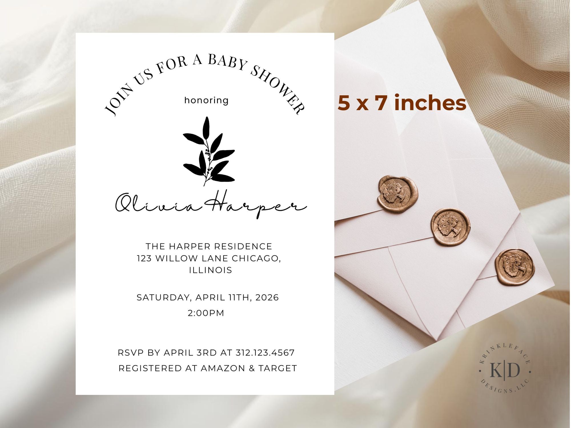 MODERN BABY SHOWER INVITATION TEMPLATE- Editable Digital Download